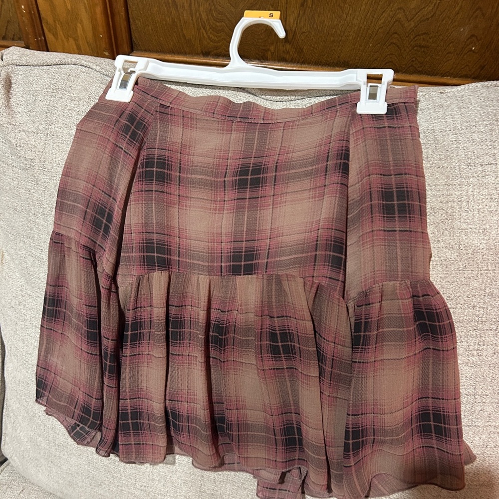 Plaid Brown Ruffled Skirt